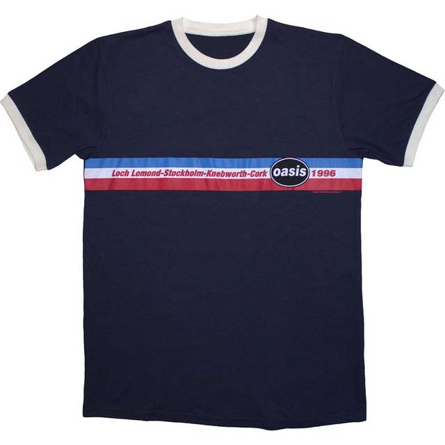 (XL, Navy) Oasis 1996 Tour Horizontal Stripes Ringer T Shirt