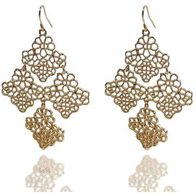 Women's large rose gold tone hollow flower drop dangle statement earrings uk