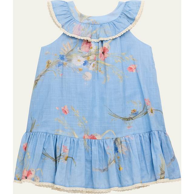 Zimmermann Girls Pastel Blue Floral Print Cotton Dress - 2 year