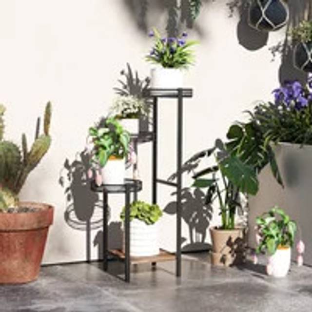 Outsunny 4 Tiered Plant Pot Stand - Metal Plant Shelf For Living Room | TJ Hughes