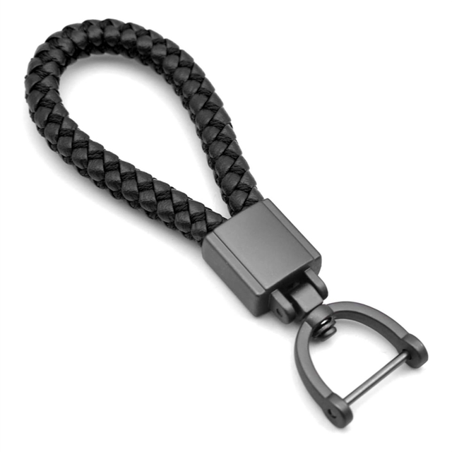 Keychain Hand-Woven Leather Rope Pendant Key Chain Black
