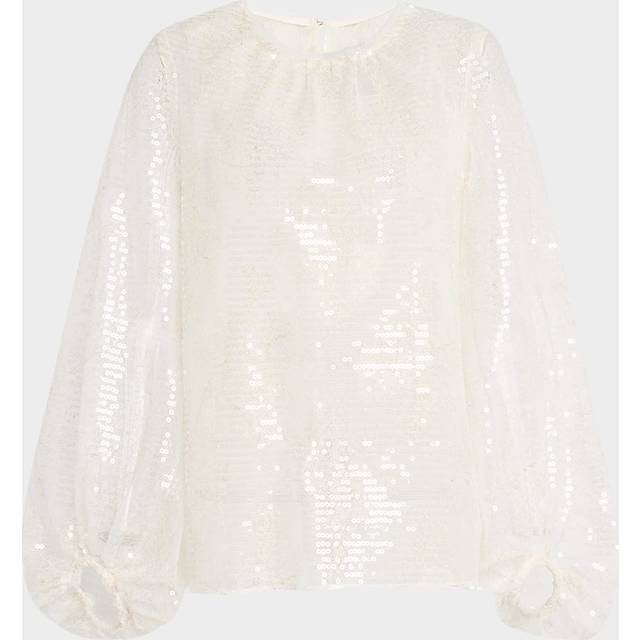 Sparkling Long-Sleeve Femme Blouse - SHEER WHITE - 12