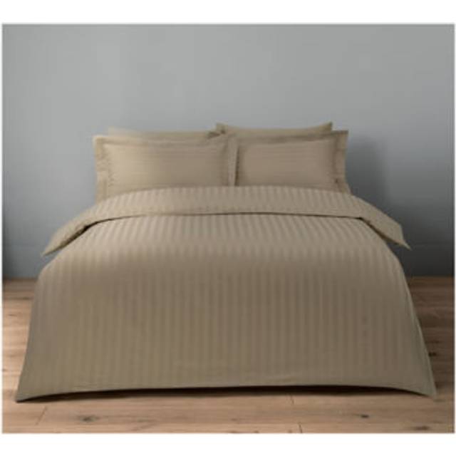 George Home Natural 100% Cotton Sateen Stripe Duvet Set - Double