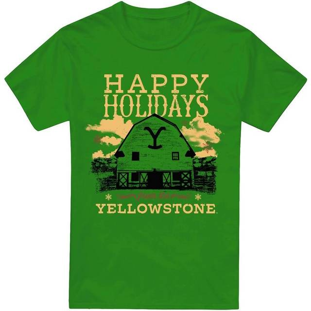 (L, Kelly Green) Yellowstone Mens Happy Holidays Christmas T-Shirt