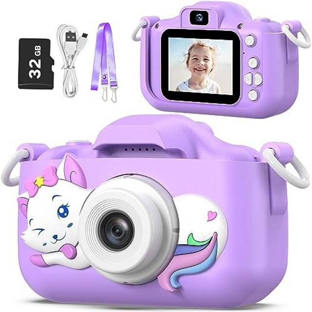 Kids Selfie Camera Toys for Girls Age 3-9,Children Digital Video Camera Toy with Cat Soft Silicone Cover,Christmas Birthday Festival Gifts for 3-9