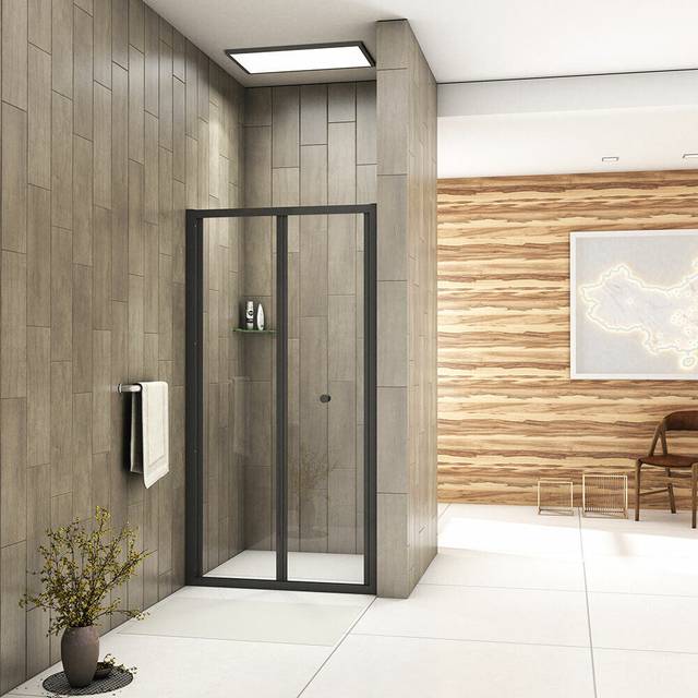 760/800/900mm matt black framed bi fold shower door enclosure glass screen