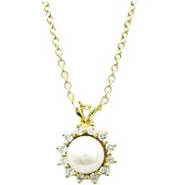 Womens Preloved Pearl and Diamond Pendant Necklace Wo - Gold - Metallics - One Size