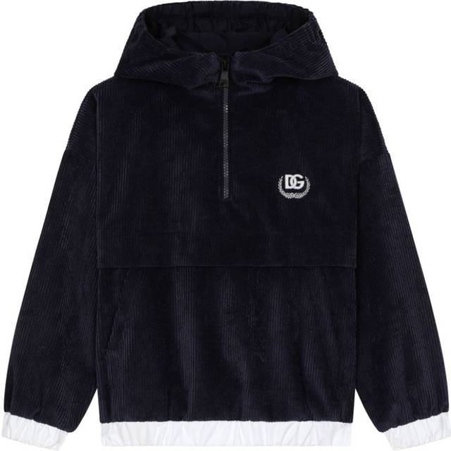 Dolce & Gabbana Kids - logo-embroidered velvet hoodie - kids - Spandex/Elastane/Polyester/Polyamide - 10 - Blue