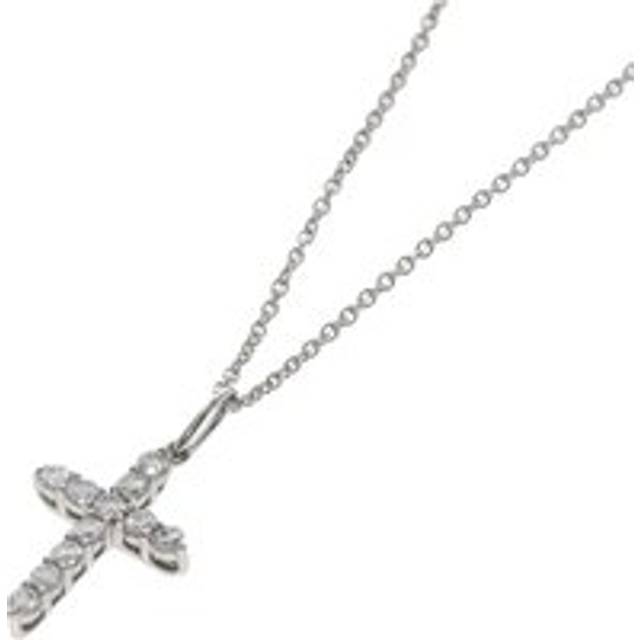 Preloved Diamond Cross Pendant Necklace Women - Silver - Grey - One Size