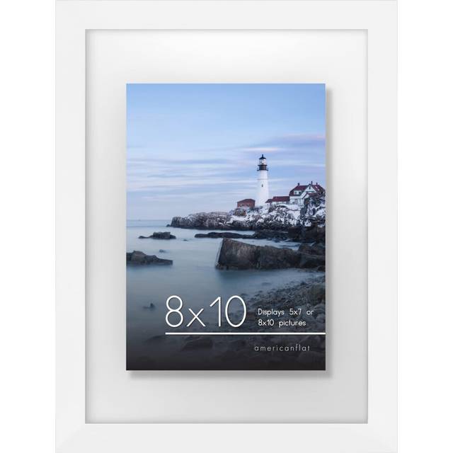 Americanflat 8x10 Floating Picture Frame in White - Use as 8x10 Frame  5x7 Floating Frame  or 4x6 Floating Frame with Polished Glass and Han