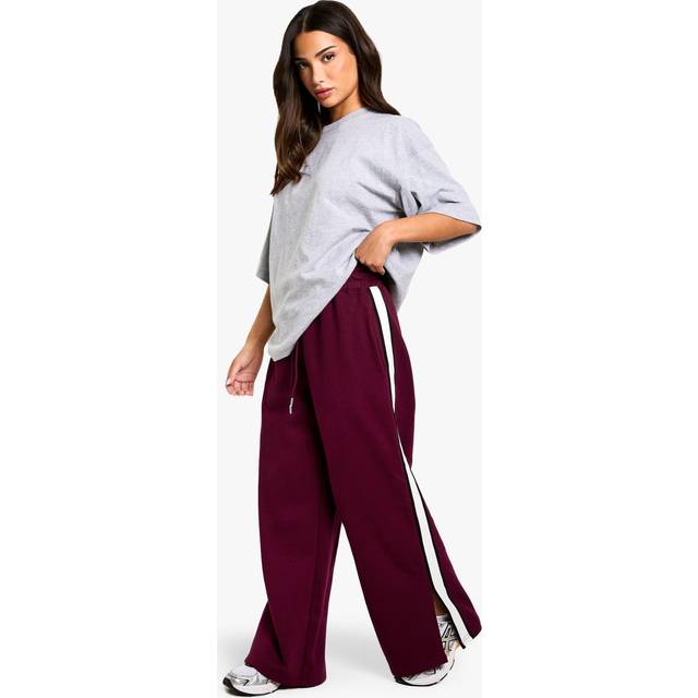 Womens Petite Side Stripe Tape Split Hem Wide Leg Joggers - Red - S, Red