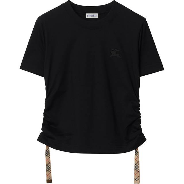 Black T-shirt with check pattern detail - XS