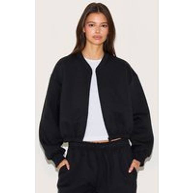 Black Drawcord Waist Cropped Zip Up Sweatshirt, Black - L
