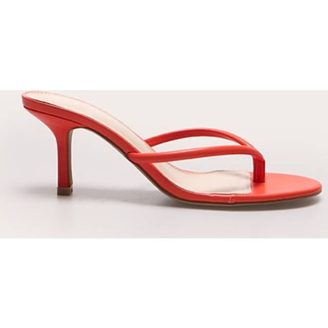 Burnt Orange PU Round Toe Thong Mid Heel Mules, Orange - 4