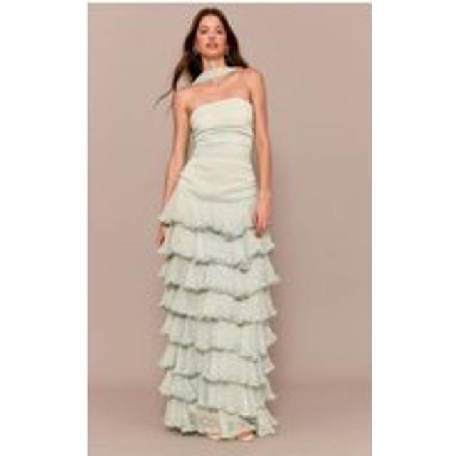 Sage Green Halterneck Tie Detail Ruched Midaxi Dress, Sage Green - 8