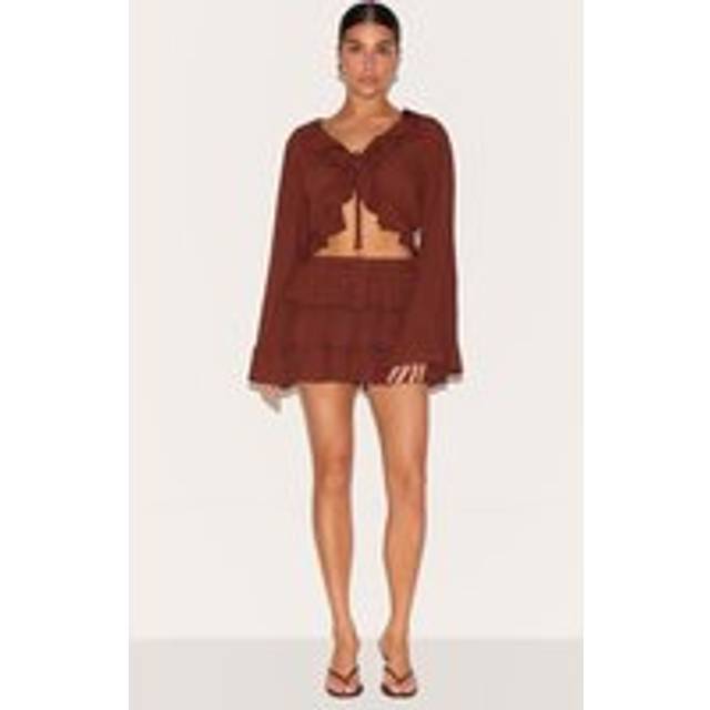 Petite Chocolate Cheesecloth Ruffle Mini Skort, Chocolate - 12