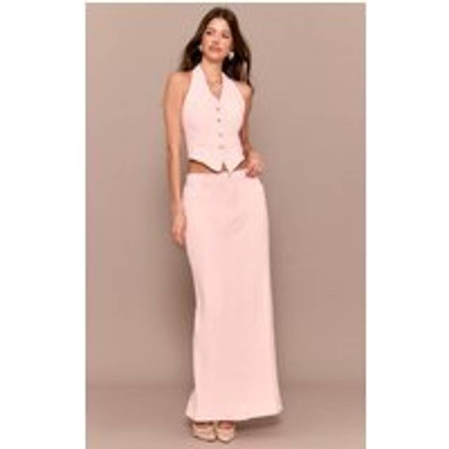 Pale Rose Tailored Woven Maxi Skirt, Pale Rose - 12