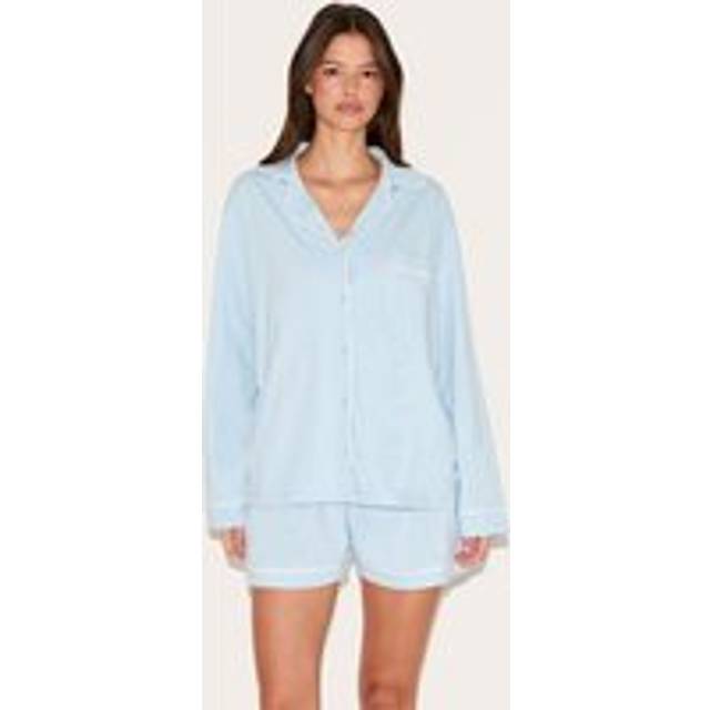 Baby Blue Bridesmaid Embroidered Jersey Piping Short Pj Set, Blue - XS