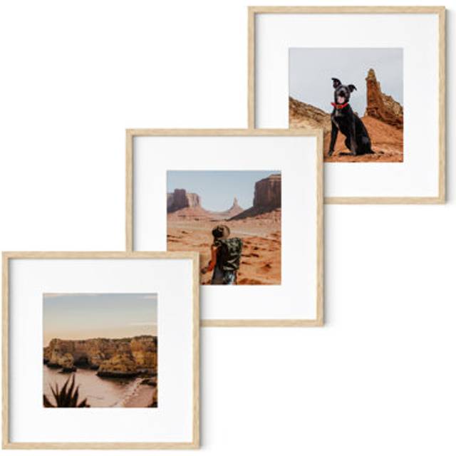 HAUS AND HUES Solid Oak Wood 12   x12    Picture Frames Matted to 8   x8    Set of 312x12 Photograph Frames With Mat  12 by 12
