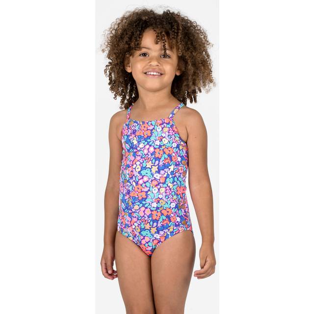 Girls’ Surfing Floral 1-piece Swimsuit - Hanalei Blue And Pink - Blue/pink