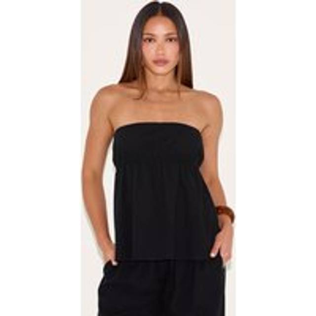 Tall Black Linen Look Peplum Bandeau Top, Black - 8