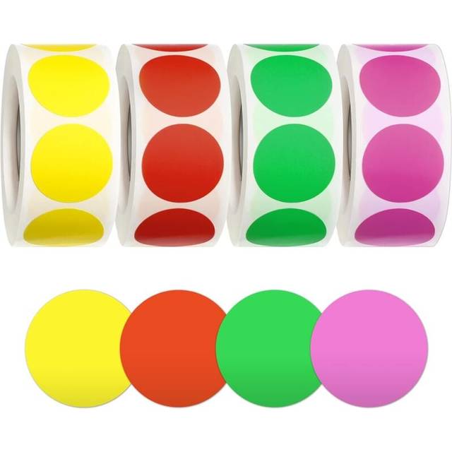 2000 Sheets 1 Inch Round Removable Color Coded Office Labels, Inventory Labels (Red, Pink, Yellow, Green)