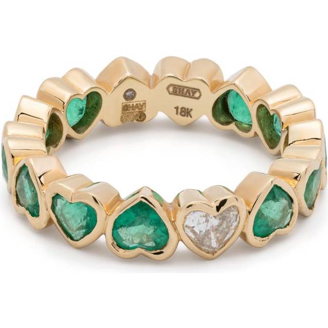 SHAY - 18kt yellow gold ´Heart diamond band ring - women - 18kt Yellow Gold/Emerald/Diamond - 6 1/2