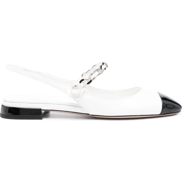 Miu Miu - pearl-detail leather ballerina shoes - women - Calf Leather/Calf Leather/Calf Leather - 38.5 - White