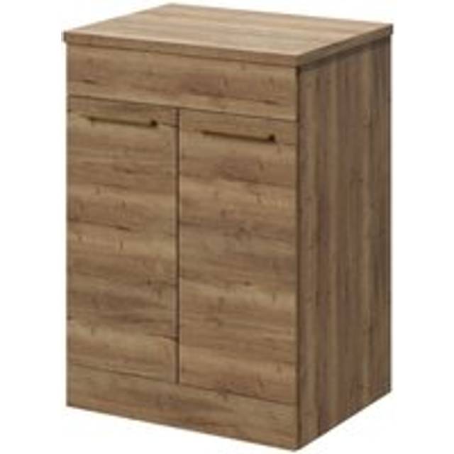 Napoli Floor Standing Vanity Unit for Countertop Basins with 2 Doors and Brushed Brass Handles | Tobacco Oak | MDF | 600mm