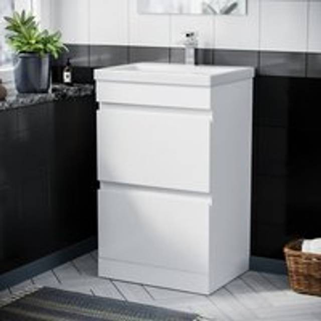 Nes Home - Hardie 500mm 2 Drawer White Vanity Cabinet And Basin Sink Unit Floor Standing