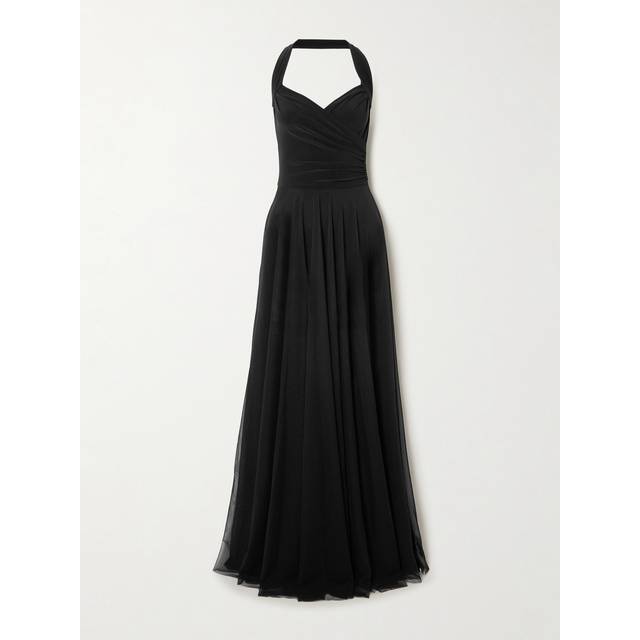 Norma Kamali - Cayla Pleated Stretch-jersey And Mesh Halterneck Maxi Dress - Black - x large