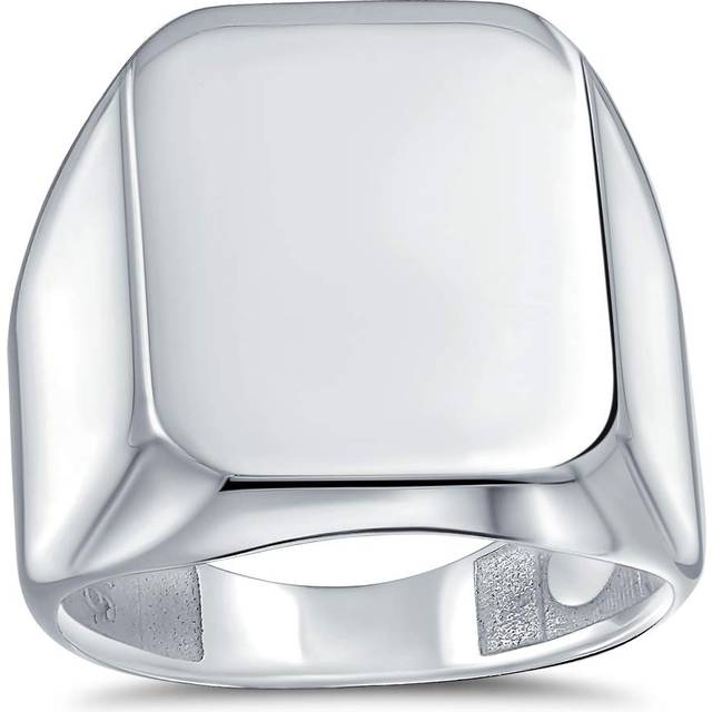 Classic Executive Geometry Customized Simple Large Rectangle Carve Personalized Initial Monogram Signet Ring for Polished Shine Sterling Silver .925