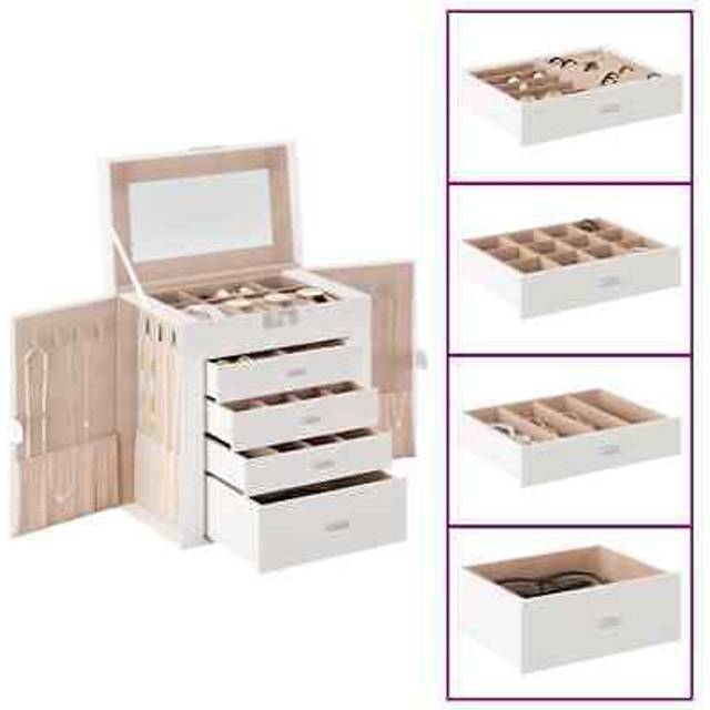 vidaXL Jewellery Box 5-Layer with Mirror Lockable White