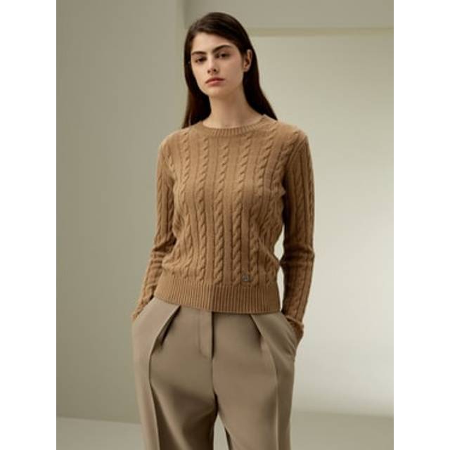 LILYSILK Classic Cable Knit Sweater With Ribbed Edges Warm UK Camel L