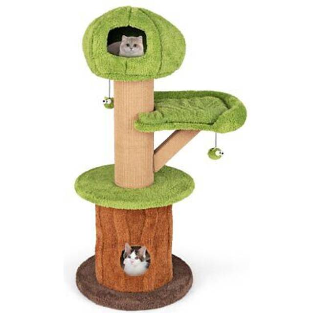 148 CM Mushroom Cat Tree with 2 Cute Condos for Indoor Cats-Green
