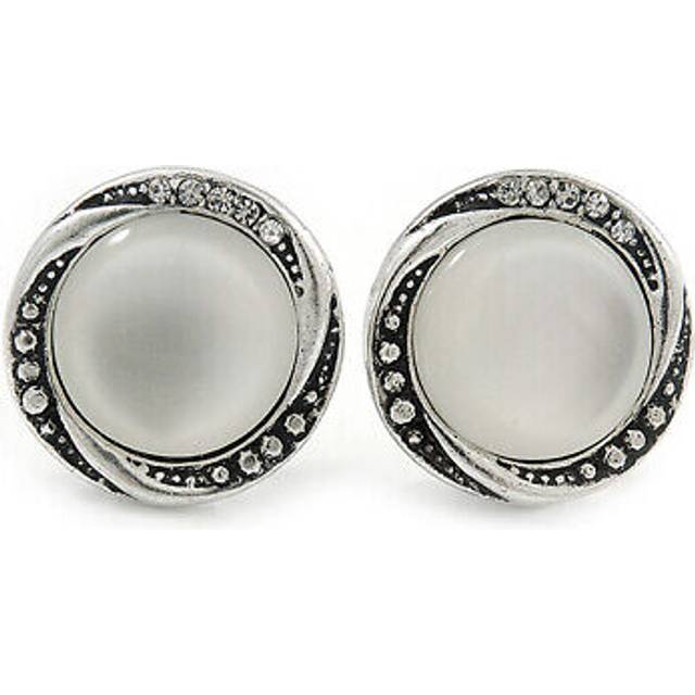 Vintage inspired button shape clip on earrings in aged silver tone metal - 22mm