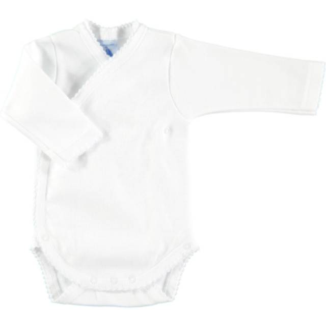 Babidu White Cotton Long-Sleeved Wrap-Over Bodyvest - Newborn