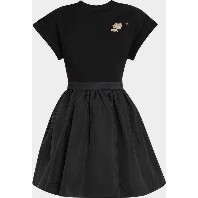 Crystal Flower Short-Sleeve Flare Mini Dress - BLACK - 38 IT (2 US)