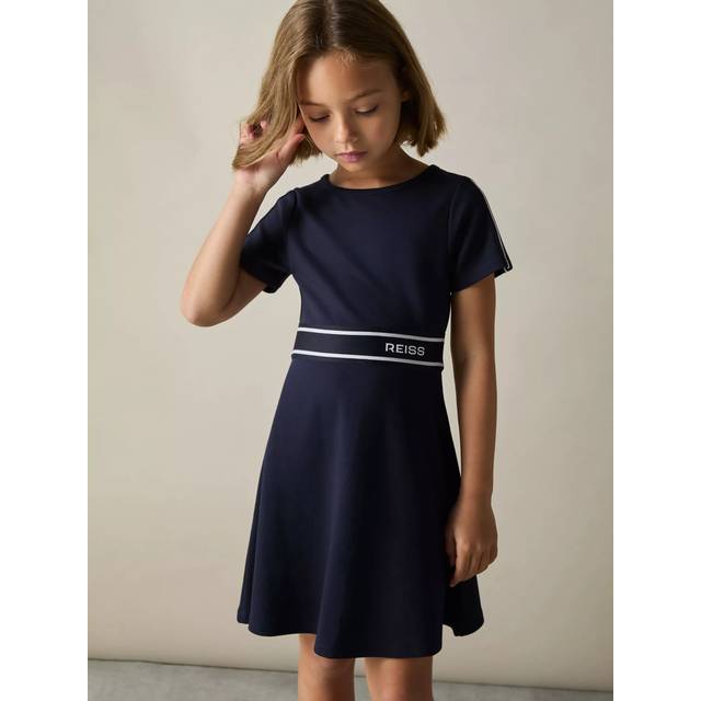 Reiss Kids' Lowri Logo A-Line Dress, Navy