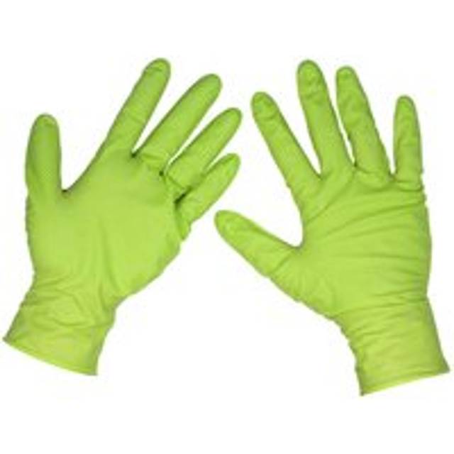 SSP54XL Diamond Grip Extra-Thick Nitrile Powder-Free Gloves, Hi-Vis Green, X-Large - Pack of 50 - Sealey