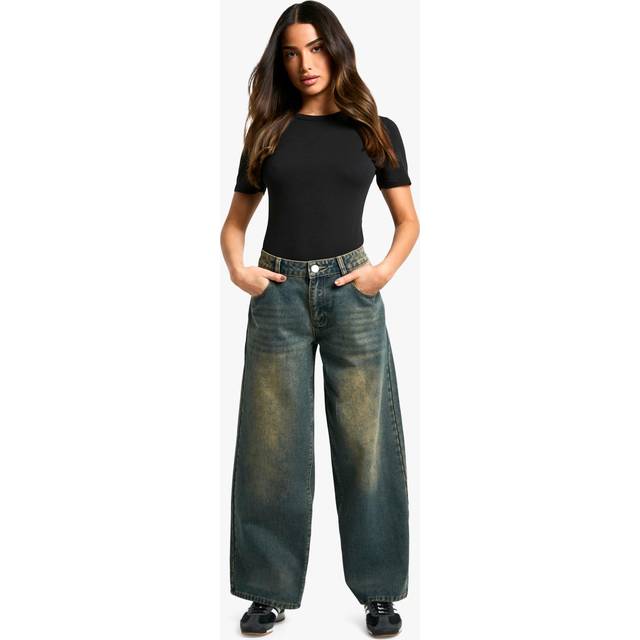 Womens Petite Low Rise Vintage Tint Baggy Boyfriend Jeans - Blue - 6, Blue