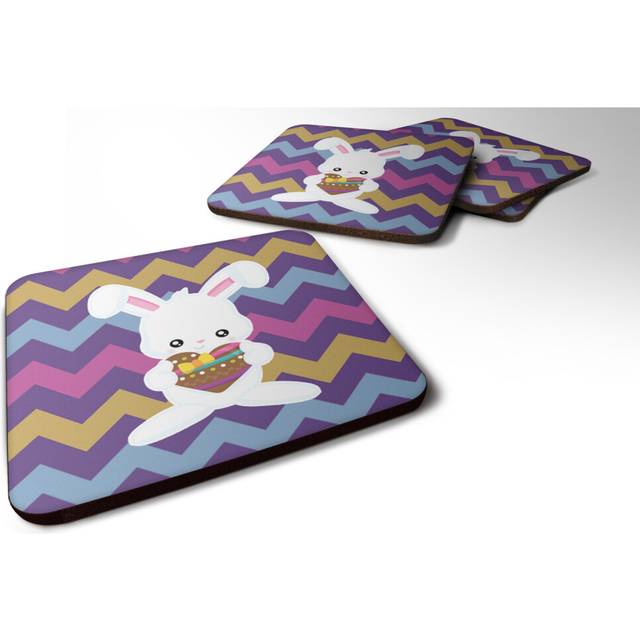 """""Caroline's Treasures Easter Rabbit with Chocolate Heart Foam Coaster Set of 4  3.5  Multicolor"""""