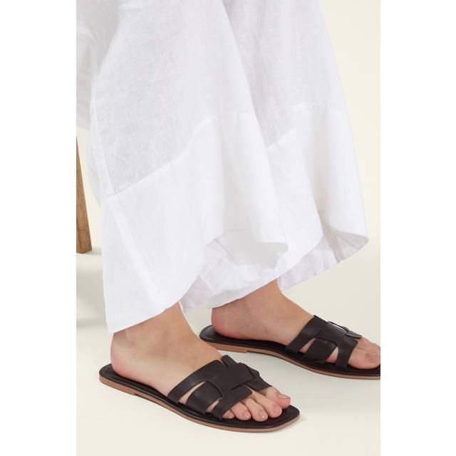 Leather Cut-out Sliders Brown, Size: 38 - Accessorize