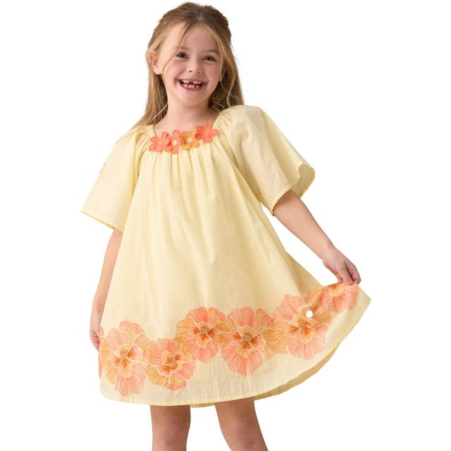 Angel & Rocket Kids' Embroidered Swing Dress, Yellow/Multi