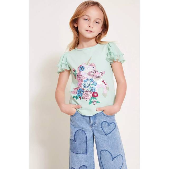 Monsoon Kids' Frilly T-Shirt, Green