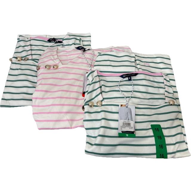 Crew clothing square neck breton button stripe top white pink rrp £39