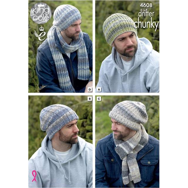 King cole chunky knitting pattern - 4608 men's hats & scarves