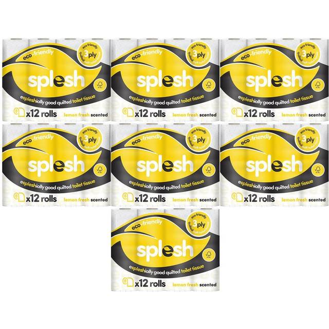 Splesh by Cusheen 3-ply Toilet Roll - Lemon Fragrance (84 Pack) Soft, Quilted Bulk Toilet Rolls, Toilet Tissue and Loo Rolls ? Eco-Friendly Toilet