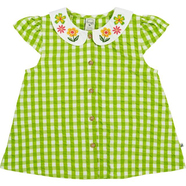 Frugi Kids' Alda Organic Cotton Gingham Embroidered Collar Blouse, Macaw/Multi