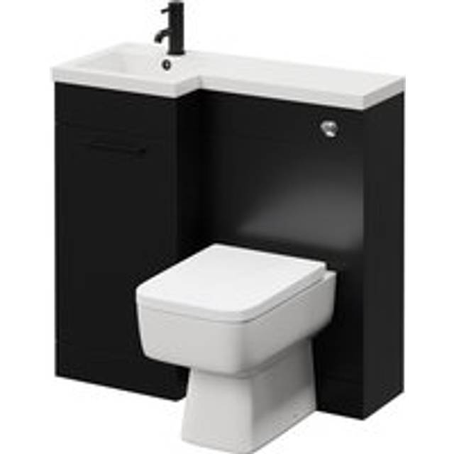 Napoli Combination Vanity Unit Toilet Suite with Left Hand L Shaped 1 Tap Hole Basin and Single Door with Handle | Matt Black | Plastic | 900mm